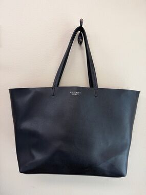 Victoria Secret Large Black Faux Leather Tote Bag